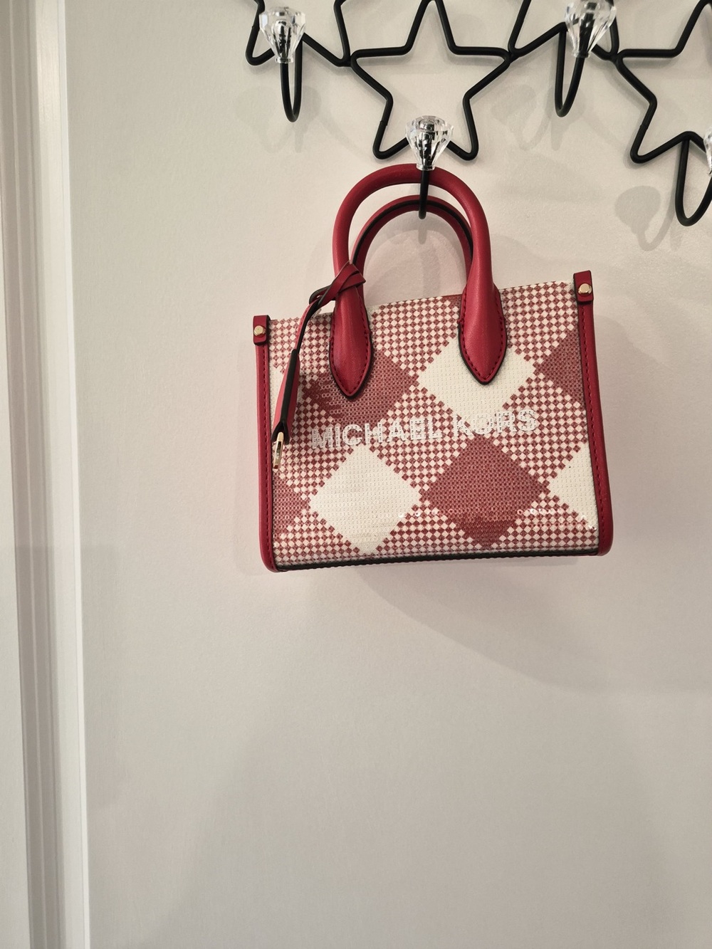 Michael Kors Mirella Extra-Small Sequined Crossbody Bag tote red and white